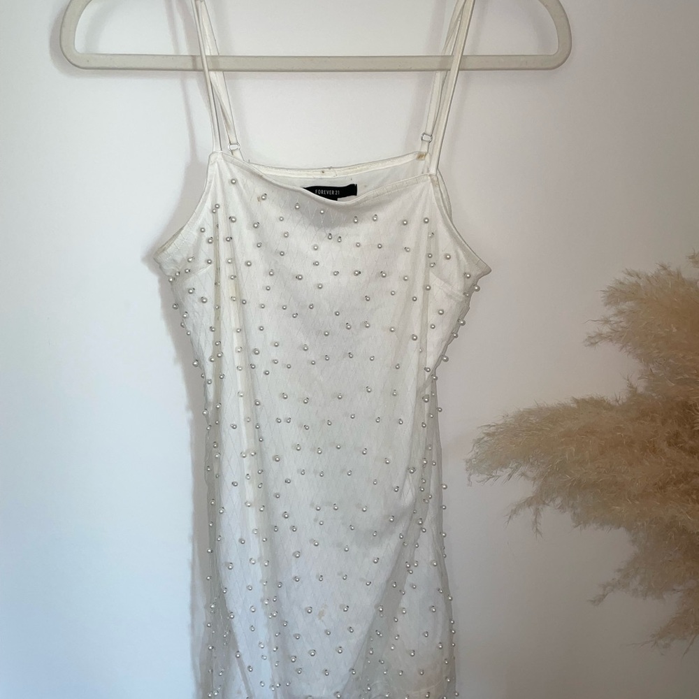 Forever 21 White Mini Dress with Pearl Accents